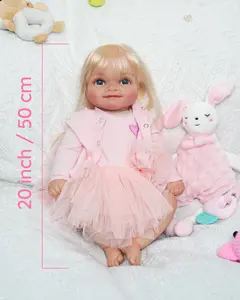 VACOS 20inch Reborn Baby Doll: Soft vinyl body with golden twin ponytails, blue eyes, pink outfit with heart embroidery & tutu skirt—perfect for gifting on special occasions!