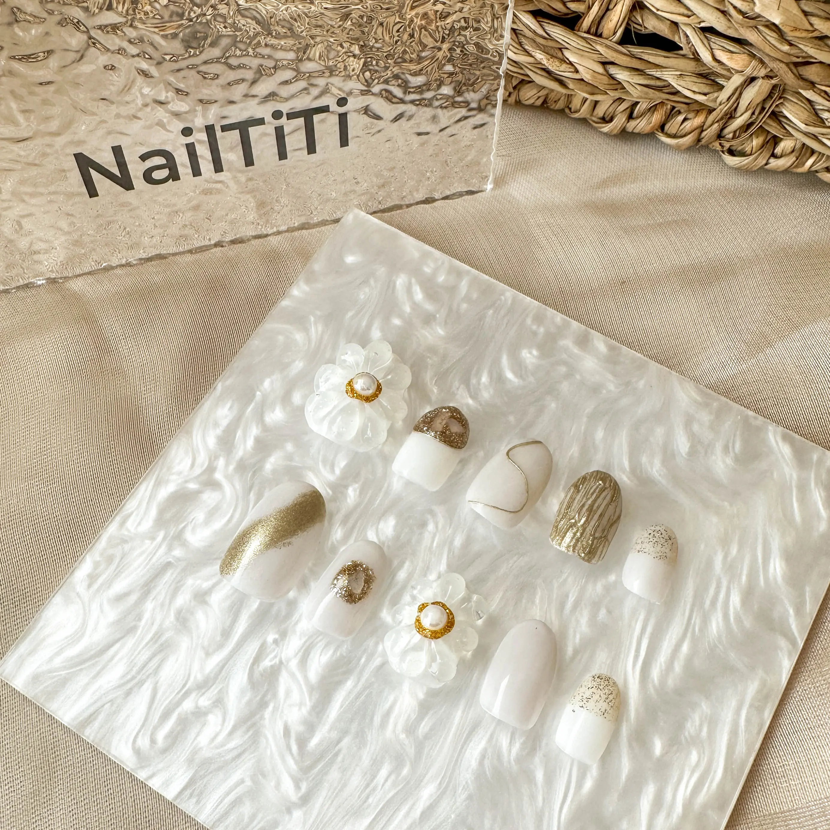 Crystal Gold - Handmade 10 Pc Press On Nails