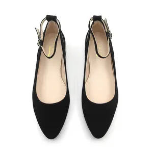 Women's Solid Color Pointed Toe Ballet Flats | Elegant Ankle Strap Low Wedge Comfortable Non-Slip Work Shoes for Daily Wear