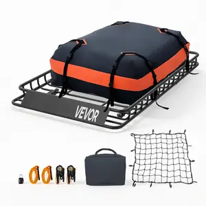 VEVOR Roof Rack Cargo Basket, Summervibes,Summervibes, 54 x 34 x 4 in, Heavy Duty Roof Top Carrier Basket with Waterproof Bag, Cargo Net, Ratchet Straps, 200 lbs Capacity, Universal Car Top Luggage Holder, for SUV Truck Car