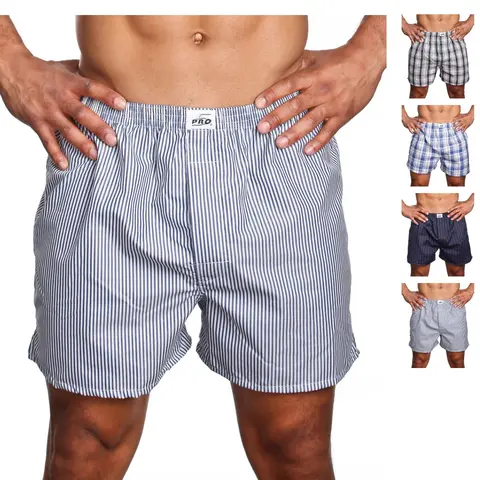 Men's PRO 5 Cute 100% Cotton Boxer Briefs - 3pc Bundled Pack, Mix Colors, Striped & Plaid Designs, Breathable Casual Daily Underwear