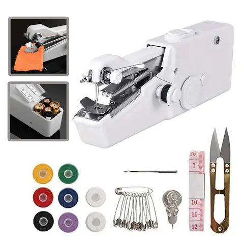 Portable Cordless Mini Sewing Machine Set - ABS & Non-Woven Easy-to-Use Compact and Lightweight All-in-1 DIY Sewing Kit with Needles, Thread Spools, Handheld Tool for Beginners, No Battery/Magnets, Ideal for On-the-Go Quick Repairs