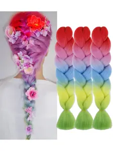 Pre-Stretched Giant Braid Hair Extensions 24 Inches, Low Temperature Synthetic Fiber, Straight Multi-Color Braids for Women