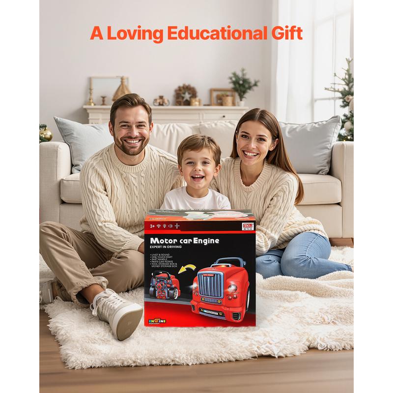 VEVOR Engine Toy, TikTokShopBlackFriday, 60 Pieces, Kids Mechanic Car Repair Set with Removable Parts, Lights and Sounds, Steering Wheel and Horn, Kids Mechanic Workshop Set for Toddler Ages 3 Years and Up, Red