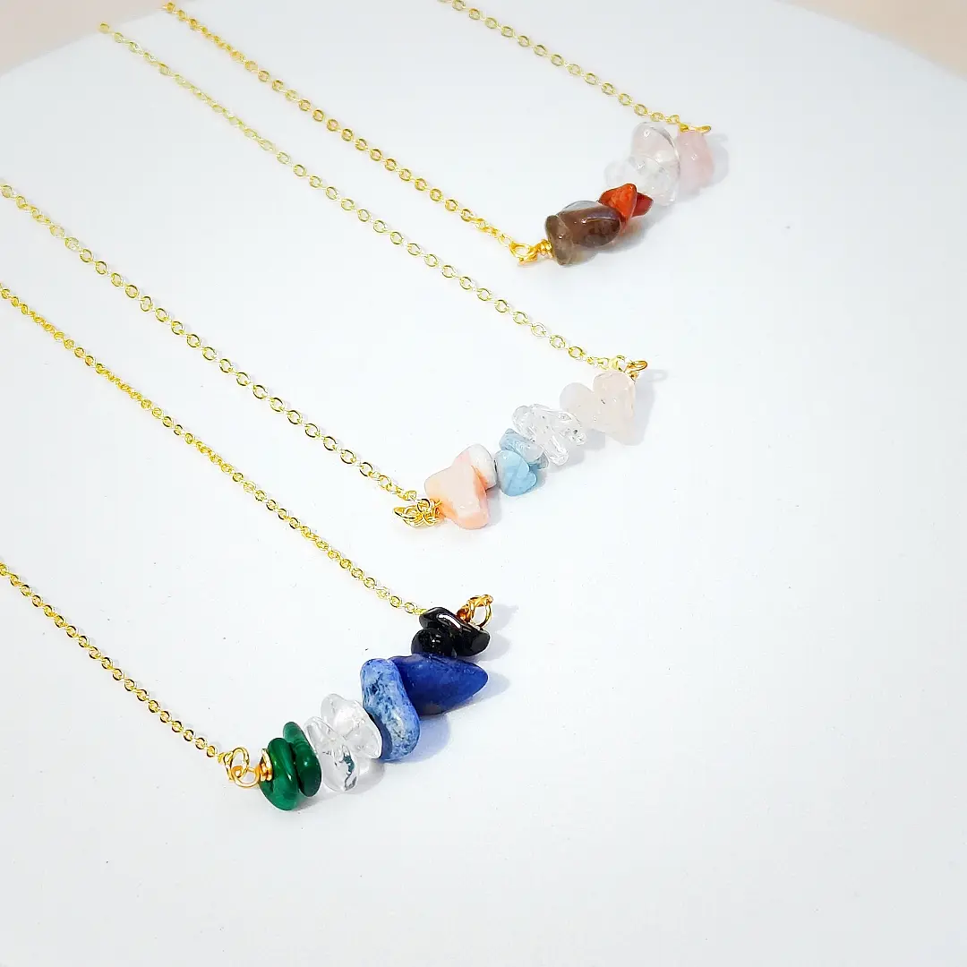 Crystal Chip Pendant Necklace – Gold Chain Gemstone Necklace
