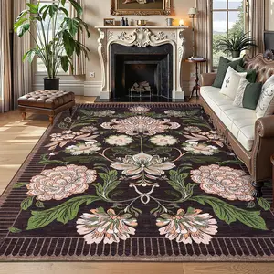 Washable Lloral Rug Low Pile Non-slip Rug Foldable Interior Decorative Rug for Bedroom Dining Room Office Laundry Room