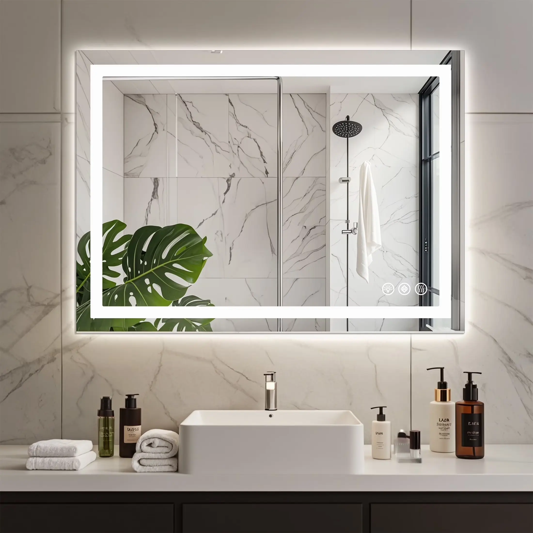 EDX 24"X32" Anti-Fog LED Bathroom Mirror with Dual Light Source and Three Lighting Modes, White edx