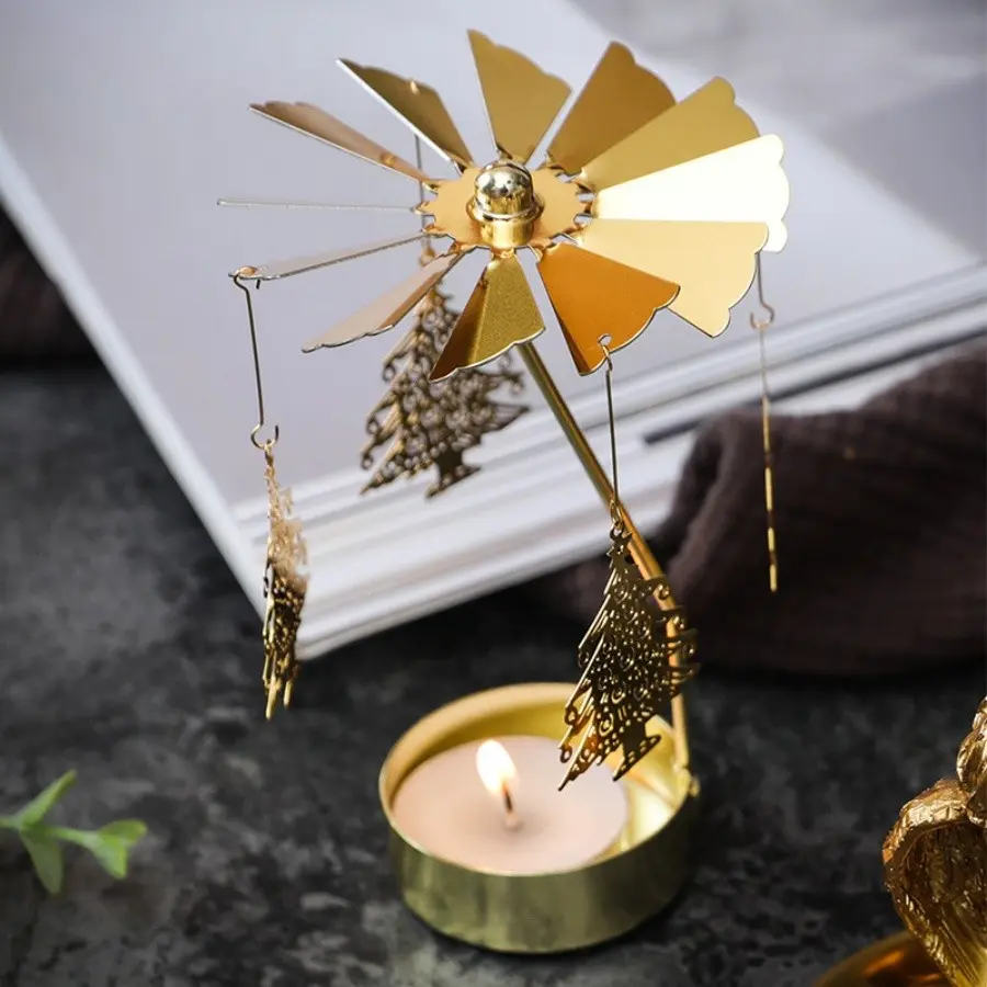 Rotating Candle Holder, Romantic Indoor Decor, Girl Heart Design, Perfect for Dinner Atmosphere, Wooden Horse Theme