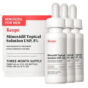 Keeps Extra Strength Minoxidil for Men - 5% Minoxidil Hair Growth Serum - Hair Loss & Regrowth Treatment for Thinning & Bald Spots - Clinically Proven Hair Growth Products - Unscented Topical Solution