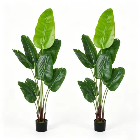 DLDA 6ft Real-Touch Tropical Artificial Bird of Paradise Tree - 9 Full Leaves, Thick Stem Tall Decorative Stems, Minimalist Rubber Waterproof Basin Potted Faux Strelitzia Palm, Boxed for Decoration, Entryway Living Room Home Decor, Leaf