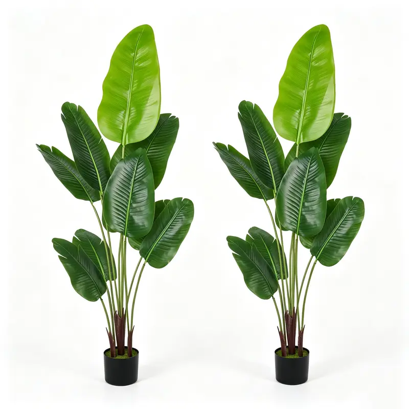 DLDA 6ft Real-Touch Tropical Artificial Bird of Paradise Tree - 9 Full Leaves, Thick Stem Tall Decorative Stems, Minimalist Rubber Waterproof Basin Potted Faux Strelitzia Palm, Boxed for Decoration, Entryway Living Room Home Decor, Leaf