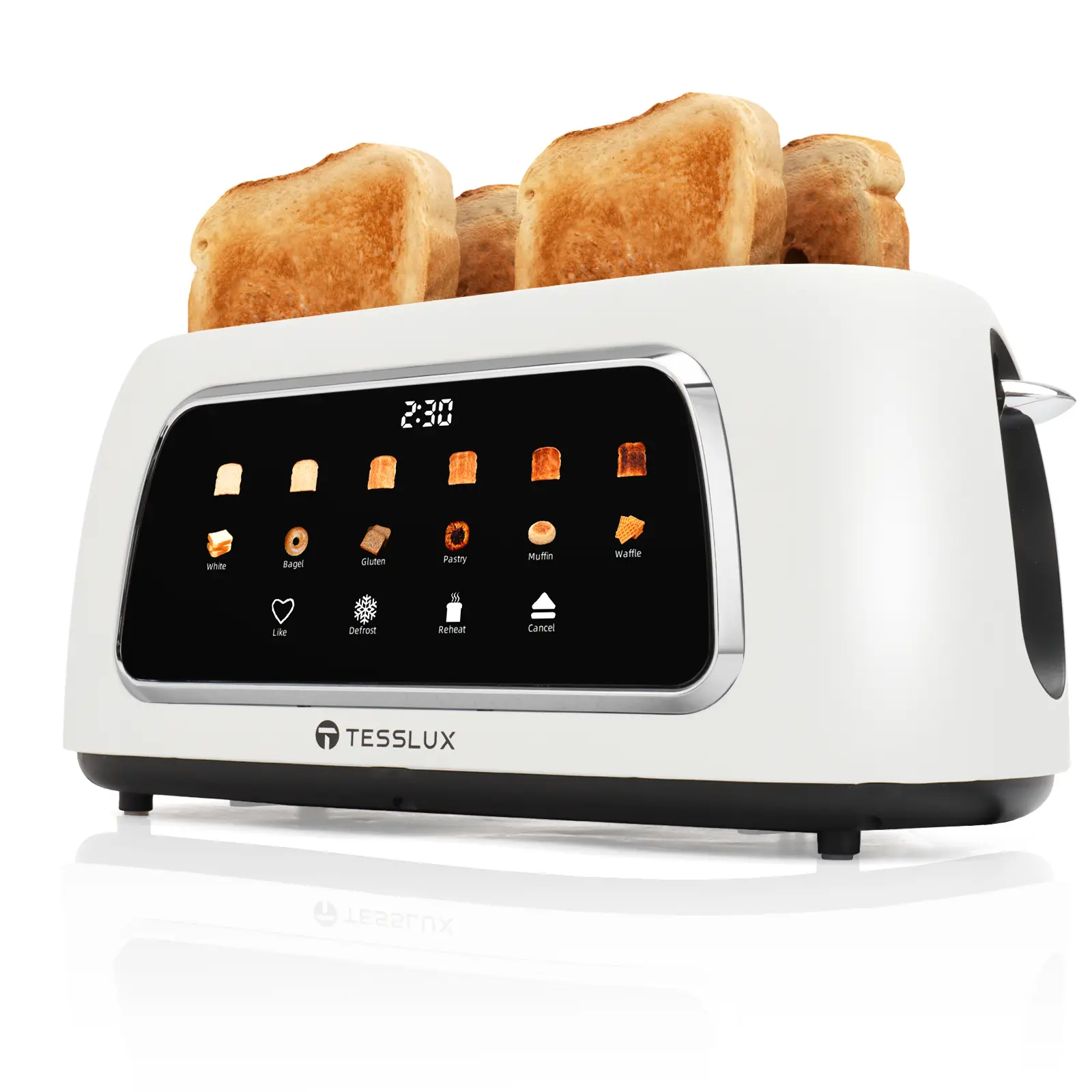 Tesslux 4-Slice Touch Screen Toaster, 1.5" Extra-Wide Long Slots for Bagels & Sourdough, White Kitchen Toaster