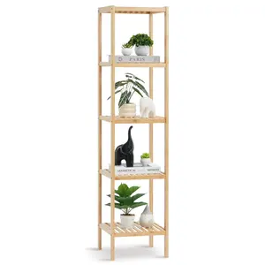 VEVOR 5-Tier Bathroom Standing Shelf, TikTokShopBlackFriday, Narrow Shelving Unit, Display Storage Rack Organizer, Freestanding Flower Plant Stand, Multifunctional Bamboo Shelf Ideal for BathRoom, Kitchen, Home, Natural