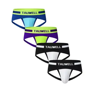 TAUWELL Men's Low Waist Color Block Jockstrap Underwear Soft Stretch Athletic Briefs Elastic Waist Open Back Design Comfortable Everyday Wear Menswear -26102