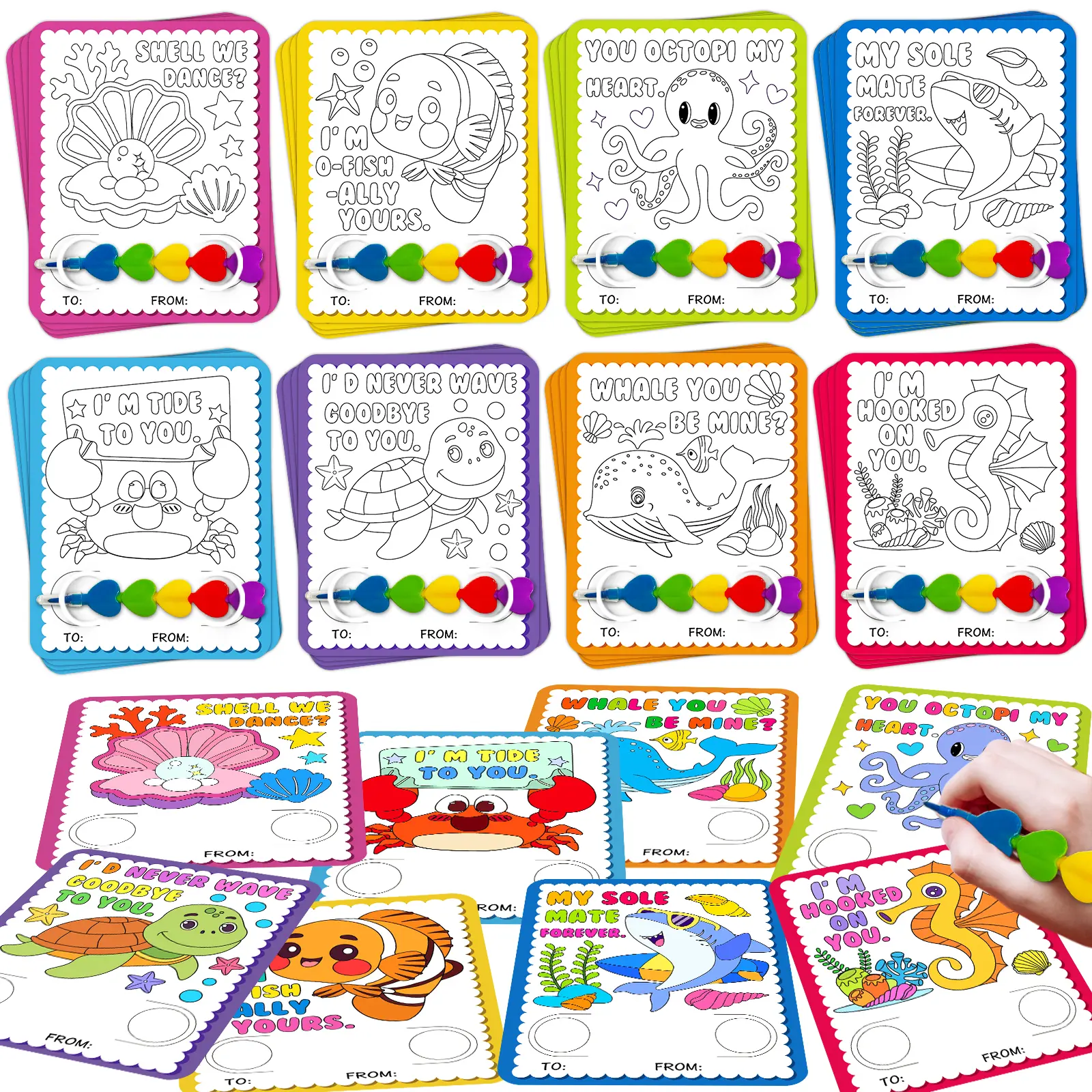 24Pcs Marine Life Coloring Kits with 24 Stacking Crayon Sets - Kids' Sturdy Paper Creative Activity Kit, Boosts Creativity, Festive Party Favors