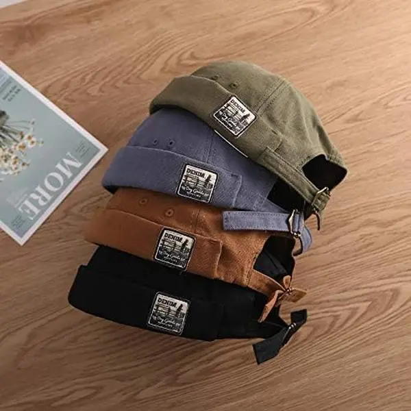 4 piece Mens Docker CapRolled Cuff Retro Beanie Hat No Visor Sailor Fisherman Leon Hat for Women