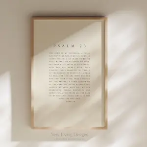 Aglined Psalm 23 Beige Poster | Printed & Shipped | Minimal Bible Verse Print | Christian Home Art | Typography Scripture Poster