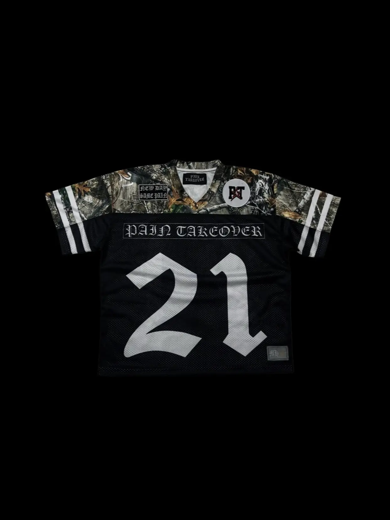 PainTkvr Camo Jersey - Black with White Number 21 and "PAIN TAKOVER" Text Design