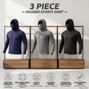 Men's 3-Pack Ice Silk Quick Dry Breathable Sun Protection Hoodies with Built-in Face Mask Hood, UPF50 Long Sleeve Compression Rash Guard Tops, Lightweight Stretch Sport Shirts for Fishing, Workout, Holiday Gift, Sun Protection Hoodie