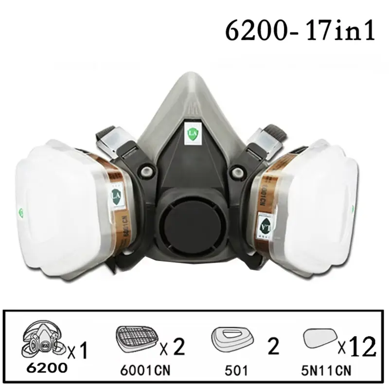 17 in 1 Reusable Half Face Cover, 6200 Half Respirator Face Cover, Protective Mask, Dustproof Safety Mask, for Paint, Dust, Formaldehyde, Sanding, Polishing, Spraying, Against Dust & Chemicals, Dustproof Gasproof Mask