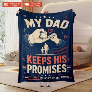 【Deals for you】60"x80" My Dad Keeps His Promises Blanket, Patriotic Dad Gifts, Soft Flannel Throw Blanket for Men