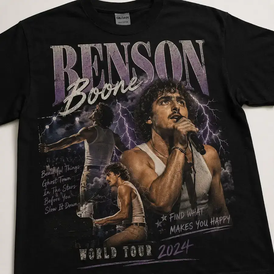 Benson Boone Vintage Graphic Shirt, Fireworks and Rollerblades Tour Bootleg Tee, Pop Singer Concert Graphic T-Shirt, Unisex Oversized Top