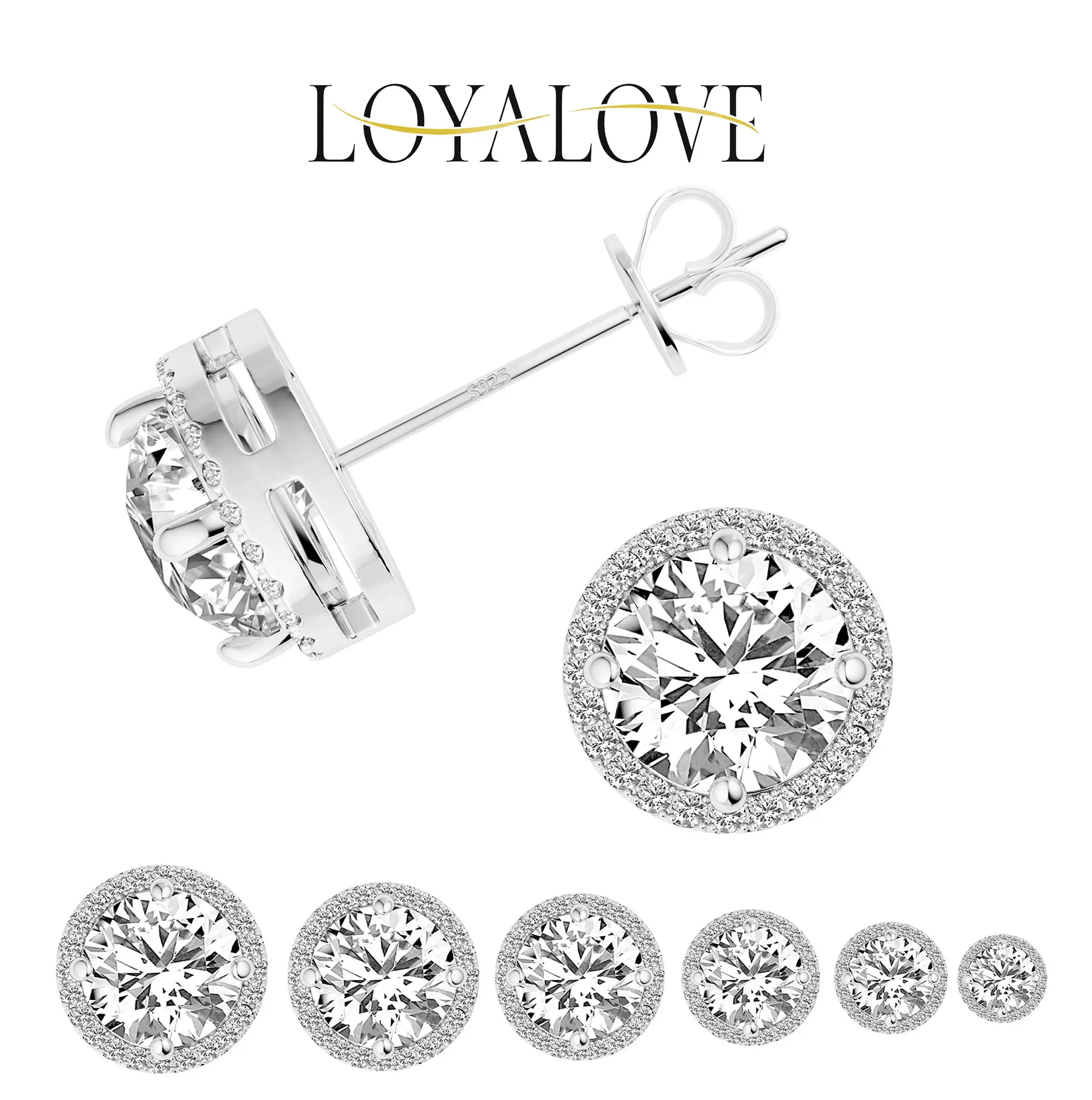 Loyalove S925 Unisex Round Artificial Moissanite Earrings Jewelry, Hip Hop Iced Out Halo Moissanite Studs, Christmas Gifts for Engagement, Moissanite Studs Earrings