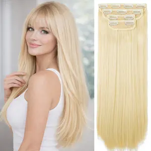 Bleach Blonde Clip in Extensions 22 Inch Invisible Clips Long Synthetic Extension 4PCS Straight Fake Soft and Not Easily Knotted Clips on Hair Pieces for Women Grils Weddings Party Daily Use