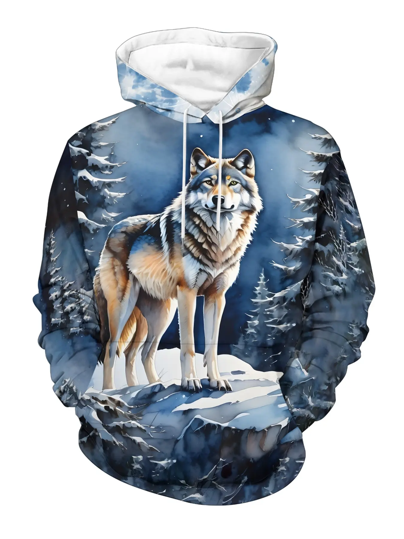 Men's hoodie, Wolf Howling at Snowy Mountain 3D printed hoodie, outdoor style loose hoodie, unique and niche designed top