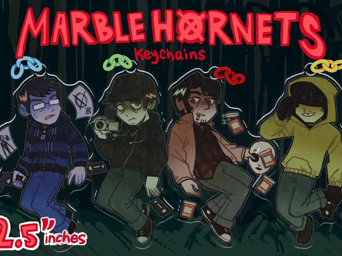 MARBLE HORNETS KEYCHAINS || Tim, Jay, Alex, & Brian Acrylic Keychain, Great For Daily Use Or As Thoughtful Little Gifts For Your Friends And Yourself