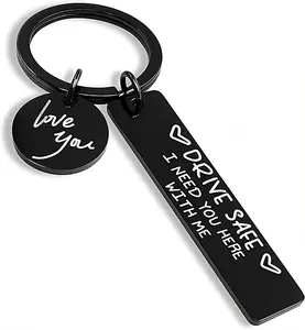 Drive Safe Keychain - 26 Letter Stainless Steel Keychain with Spanish Styles Double Ring Gift for Boyfriend Husband Valentine's Day Birthday Anniversary