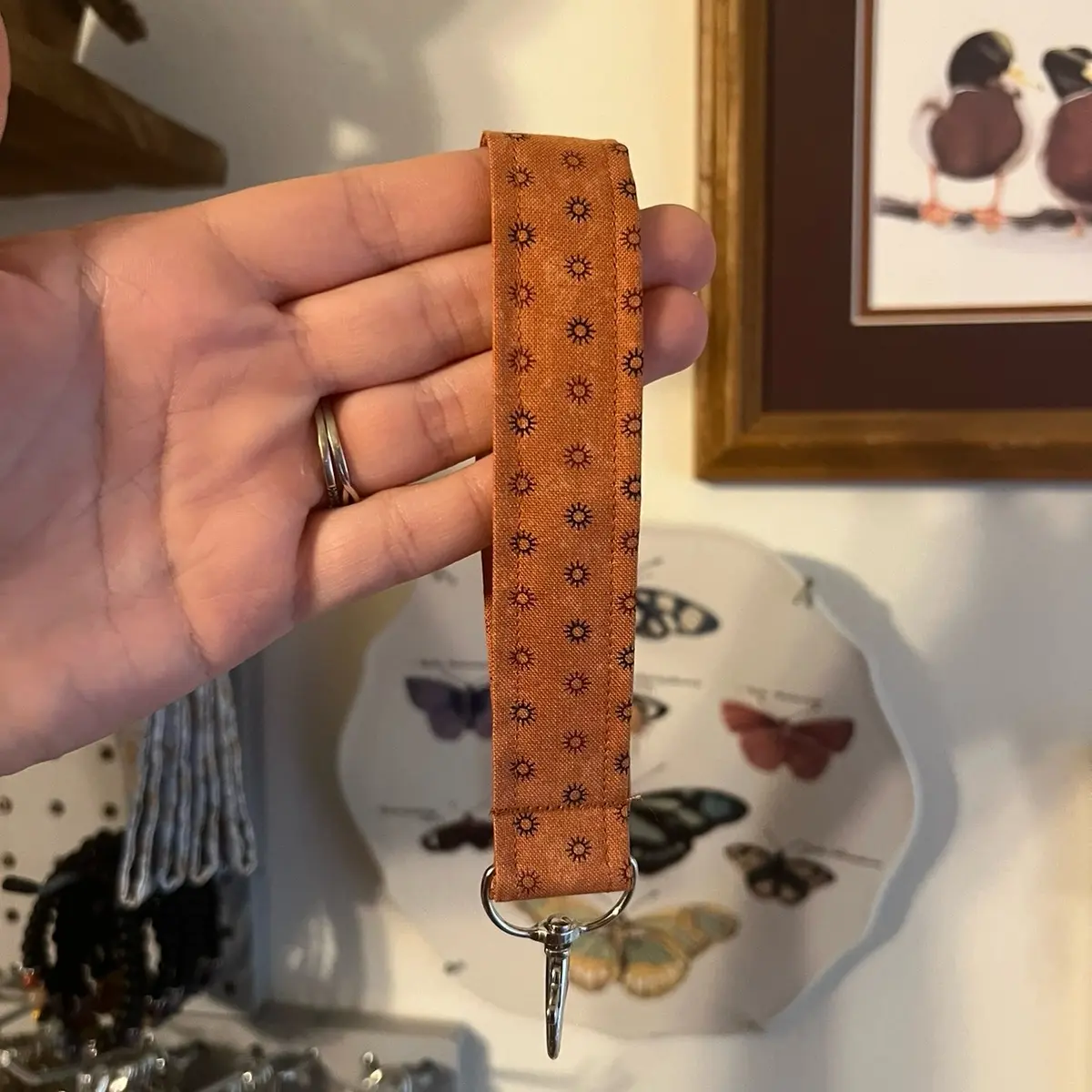 Mini Suns on Burnt Orange Fabric Keychain Wristlet Mini Suns on Burnt Orange Fabric Keychain Wristlet