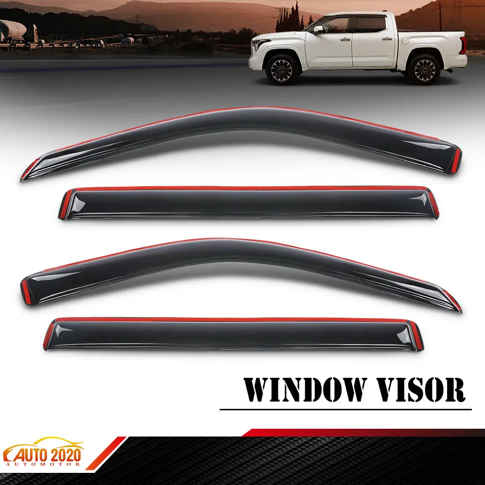 Acrylic Low Profile Side Window Visor Set, Automotive Adhesive Mount Vent Rain Guards, Car Exterior Deflectors Fit for 2022-2026 Toyota Tundra CREWMAX, Car Accessories