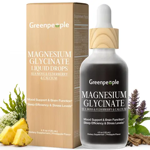 Green People Triple Magnesium Complex Supplement 1100mg - Sugar Free Vanilla Pineapple Flavor Liquid Drops - Supports Calm Mood, Muscle Relief, Sleep & Brain Health - 120ml (4 fl.oz) Dietary Wellness Supplement