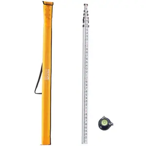 VEVOR Aluminum Grade Rod, 20-Feet/10ths 6 Sections Telescopic Measuring Rod, Double-Sided Scale 1/10ft Leveling Rod Stick, Aluminum Alloy Survey Rod w/ Bubble Level Carrying Bag for Houses, Walls, Floor