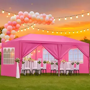 10' X 20' Pink Canopy Tent, Wedding Party Canopy Tent, Backyard Party Tent with 6 Removable Sidewalls, Outdoor Pink Tents for Parties, Events, Birthday, Wedding, Garden and Patio
