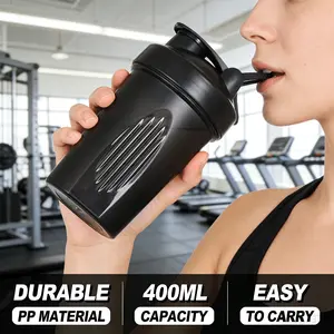 Protein Shaker Cup Set, 400ML Portable Blender Bottles Sports Drinking Bottle with Stainless Steel Stirring Ball & Handle, Ideal for Sports Fitness