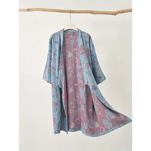 Fashionable Thin Bathrobe Muslin Gauze Pure Cotton Fabric Quick-drying Water Absorption for Swimming Bathing Beach Vacation Gauze Adult Large-size Nightgown