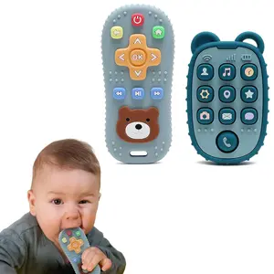 2-Pack Silicone Teethers – Remote Control & Phone Teething Toys with Popper Buttons, BPA-Free, CPC Certified Baby Essentials  Infants & Toddlers (Remote/Phone - Blue/Dark Blue)