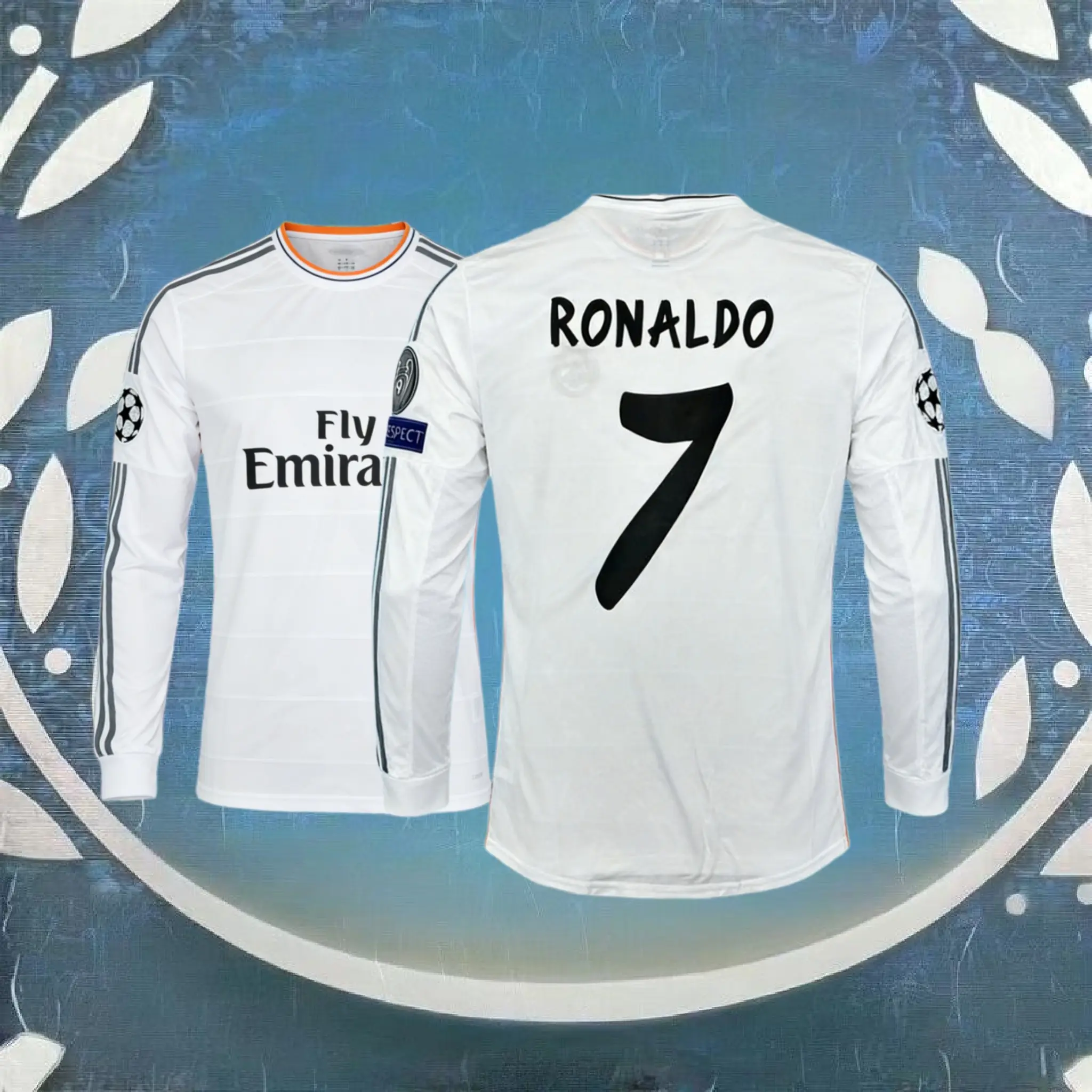 2013 2014 Home White Retro No.7 Ronaldo LongSleeved Soccer Jersey