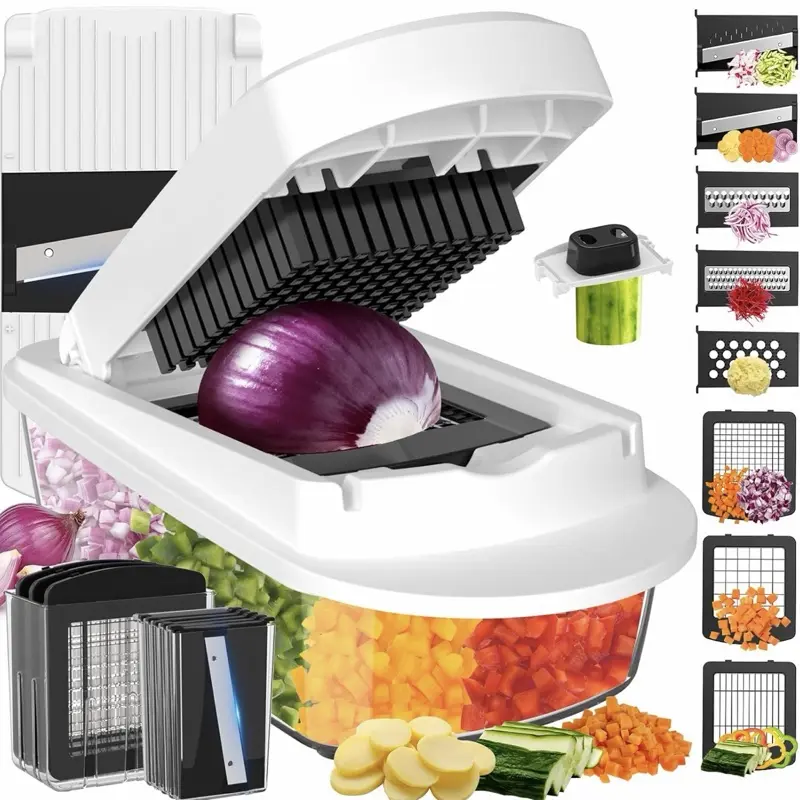 Multi-Function Vegetable Chopper with 8 Attachments for Efficient Slicing Dicing and Grating Perfect for Kitchen Use