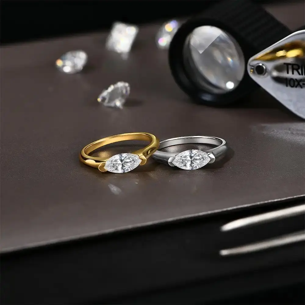 1CT Marquise Shape Synthetic Moissanite Ring 925 Sterling Silver 14K Gold Plated Rings Daily Wear Birthday Present Fine Jewelry Summervibes R135, Elegant Ring, Unisex summerwins