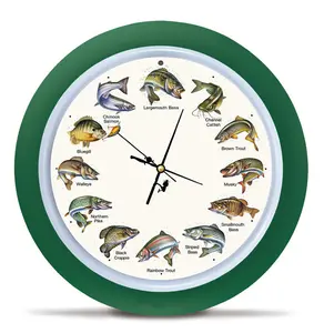 Fishing Sound Wall Clock 13 Inch Gamefish Design with Hourly Splash Sounds Light Sensor Battery Operated Man Cave Decor