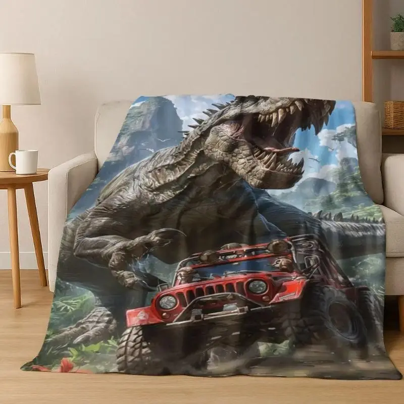 Jurassic Park T-Rex Dinosaur Breathable Lightweight Flannel Throw Blanket, Soft Comfy Cozy Warm Home Decor for Bedroom Couch, Classic Film Style Gift for Movie Fans, Breathable Soft Blanket, Lightweight Throw Blanket