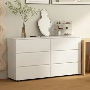 Chest of Drawers White Dresser No Handles, 6 Drawer Chest with Wide Storage, Modern Contemporary 6-Drawer Cabinet, White Dresser for Bedroom