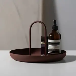 Nordic-style round tray, portable tray with handle, used for storing miscellaneous items and small objects, desktop home decoration, suitable for storing necklaces and jewelry