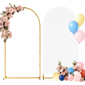 7.2FT Arch Backdrop Stand and Cover Set, Gold Arch Stand with Cover, Easy to Assemble, Pretty Wedding Arch for Birthday, Wedding and Baby Shower