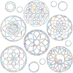 18PCS Mandala Anti-Collision Window Clings Decals to Save Birds from Collisions Non Adhesive Prismatic Vinyl Rainbow Stickers