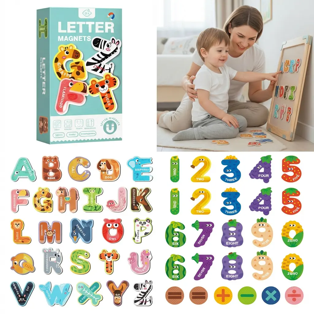 Bilingual Letter Magnets Flash Cards - Vibrant Metal Alphabet Fridge Magnets with Thick EVA Foam, Reader, 26 Symbols, Cognitive Development Tools for 3-5 Year Old Toddlers’ Learning Activities