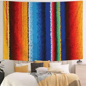 [Digitally Printed Tapestry] Vibrant Multi-Colored Tapestry, Contemporary Wall Hanging, Digital Print, Perfect for Modern Interiors, Bold Vertical Stripes in Yellow, Red, Blue & Green, Soft Texture, Ideal Decoration for Living Room or Bedroom!